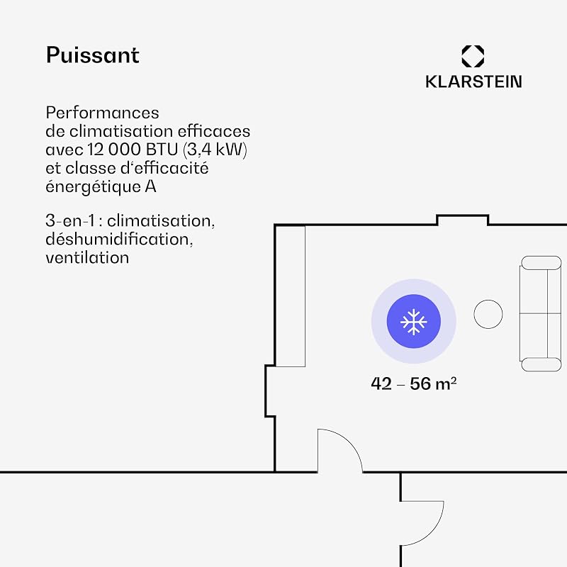 KLARSTEIN Kraftwerk Smart – Mobiles Klimagerät, Luftentfeuchter, Ventilator, Timer programmierbar, Steuerung über WLAN-App, Fernbedienung, 12000BTU/h – Anthrazit vue 3
