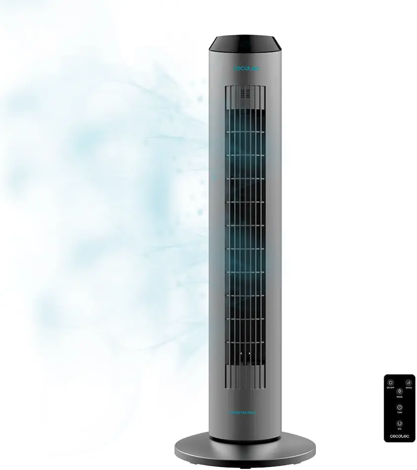 Cecotec Digitaler Turmventilator mit Fernbedienung und Timer EnergySilence 8190 Skyline Ionic. 60 W, Höhe 33", oszillierend, Ionisator, Kupfermotor, 3 Geschwindigkeiten, Grau