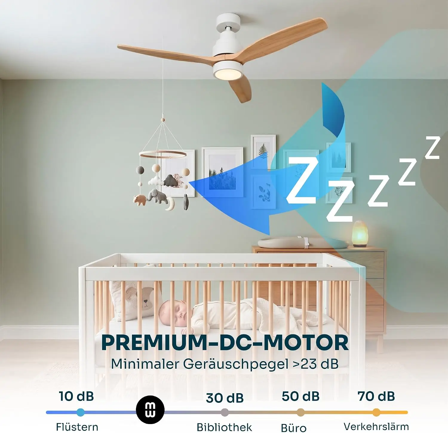 Mellerware - Deckenventilator mit Fernbedienung Brizy Bright | 45 W | 6 Geschwindigkeiten | Ultra leise | 3 Flügel 132 Durchmesser | Sommer-Winter-Funktion | Timer | LED | Lightwood vue 7