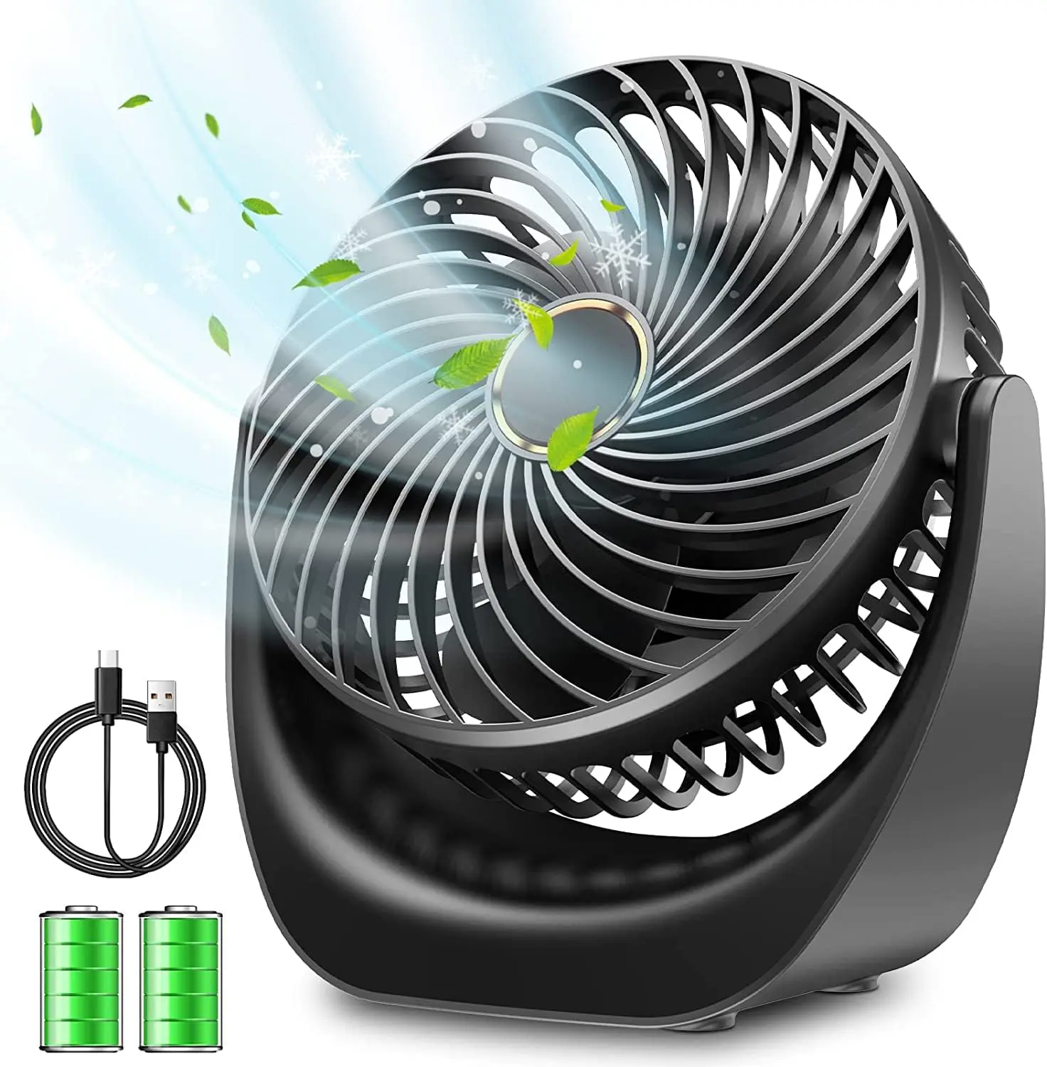SHAVINGFUN Tischventilator,Mini Ventilator,USB Ventilator,Tisch Ventilator 4000mAh Wiederaufladbare Batterie,5 Geschwindigkeitsstufen,360 Drehbare Einstellbare für Schlafzimmer Büro Ventilator Leise