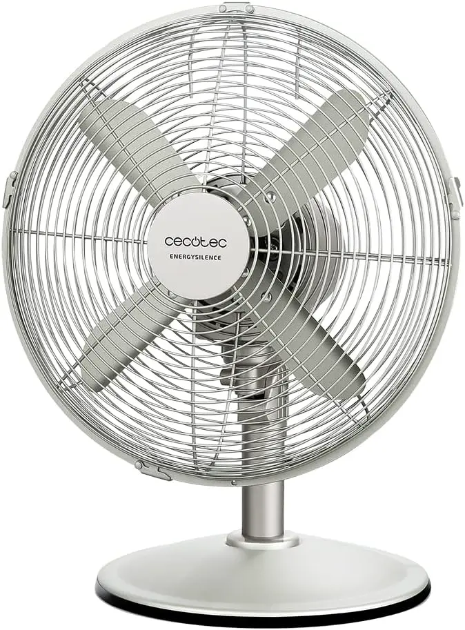 Cecotec Tischventilator EnergySilence 610 SteelDesk. 40 W, Stahl-Finish, Durchmesser 30,5 cm mit 4 Flügeln, 3 Geschwindigkeiten, Oszillation, höhenverstellbar, maxischlechte Sicherheit