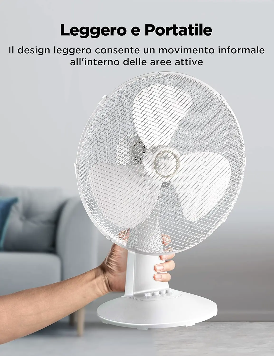 Midea FT40-21M Tischventilator, 40 W, Durchmesser 40 cm, leiser Ventilator mit 3 Flügeln, 3 Geschwindigkeitsstufen, 80°-Oszillation, Weiß vue 7