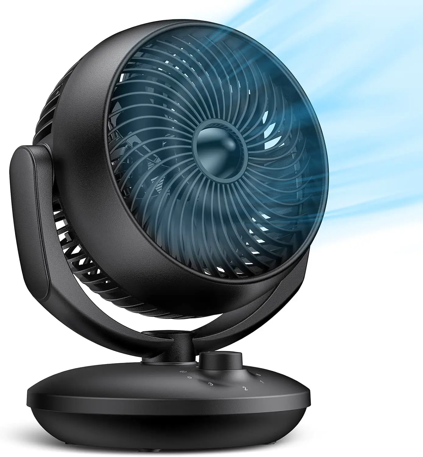 Ventilator Leise, 22dB Tischventilator sehr Leistungsstarker 3D Turbo Ventilatoren. 3 Geschwindigkeiten und 90° Verstellbare Neigung für Büro, Schlafzimmer, Wohnzimmer18m² Räume,Schwarz