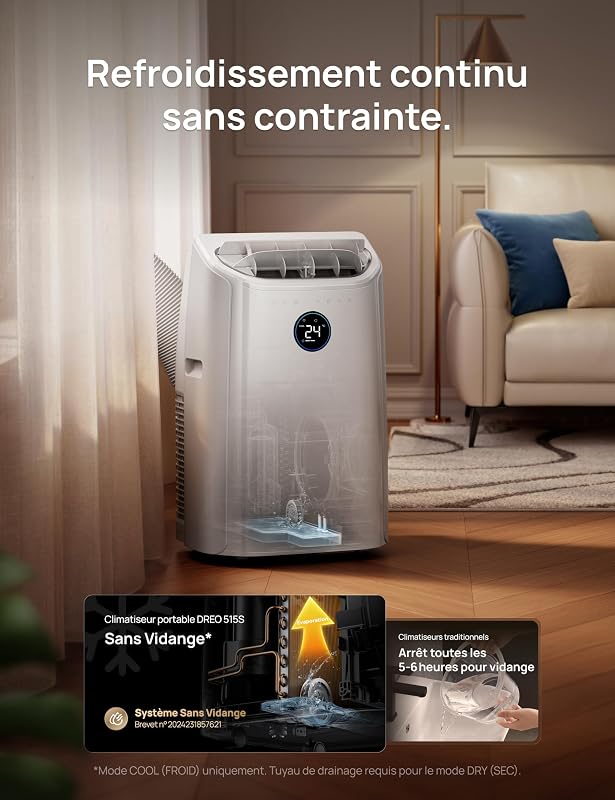 DREO Klimaanlage Mobil, 10.000 BTU Tragbares Klimagerät für Schlafzimmer, 3-in-1 Kühlen/Ventilieren/Entfeuchten, drainagefreie Kühlung, App-/Sprachsteuerung/Fernbedienung, 24h-Timer, AC515S vue 5
