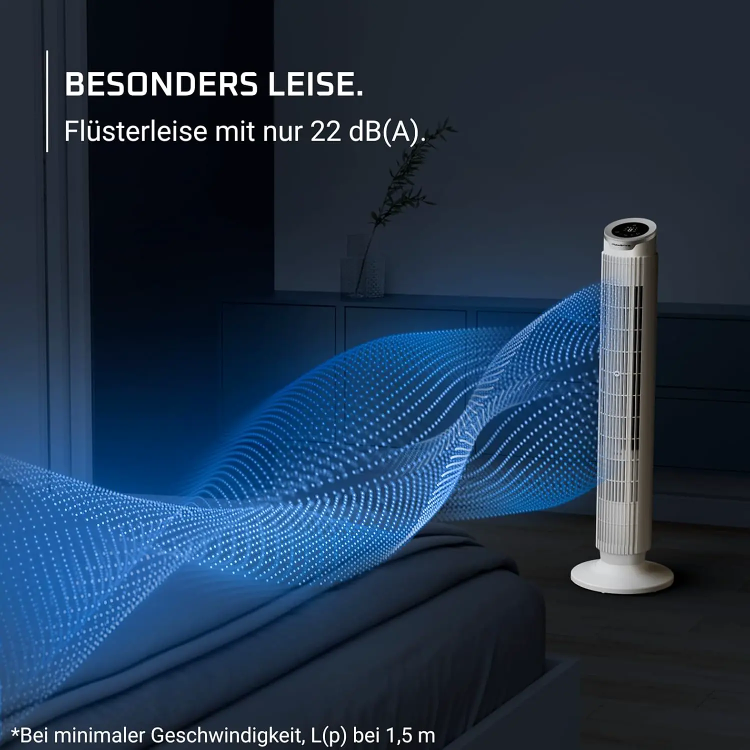 Rowenta Eole Silence Force Turmventilator, leistungsstark, Silent-Modus, 8 Geschwindigkeitsstufen, 4 Automatikmodi, Timer, 90°-Schwenkung, Fernbedienung, Staubschutzabdeckung, Weiß, VU7025F0 vue 4