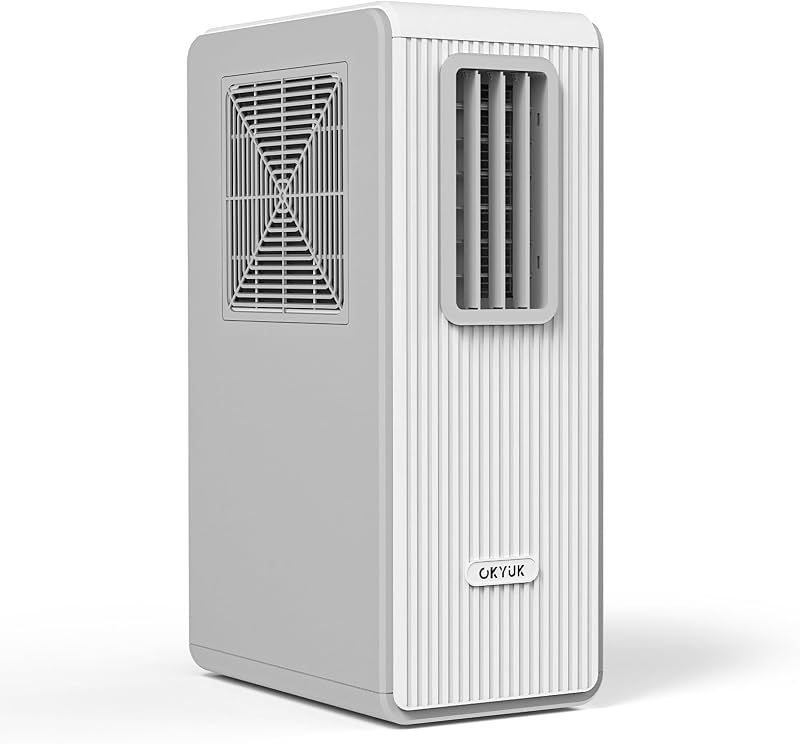OKYUK Mobiles Klimagerät, 200W Energiesparend, R290 Umweltfreundliches Kältemittel, 3‑in‑1 Klimaanlage, Luftentfeuchter, Ventilator Ventilieren Leise <45 DB, Mit Auspuffrohr (Weiß)