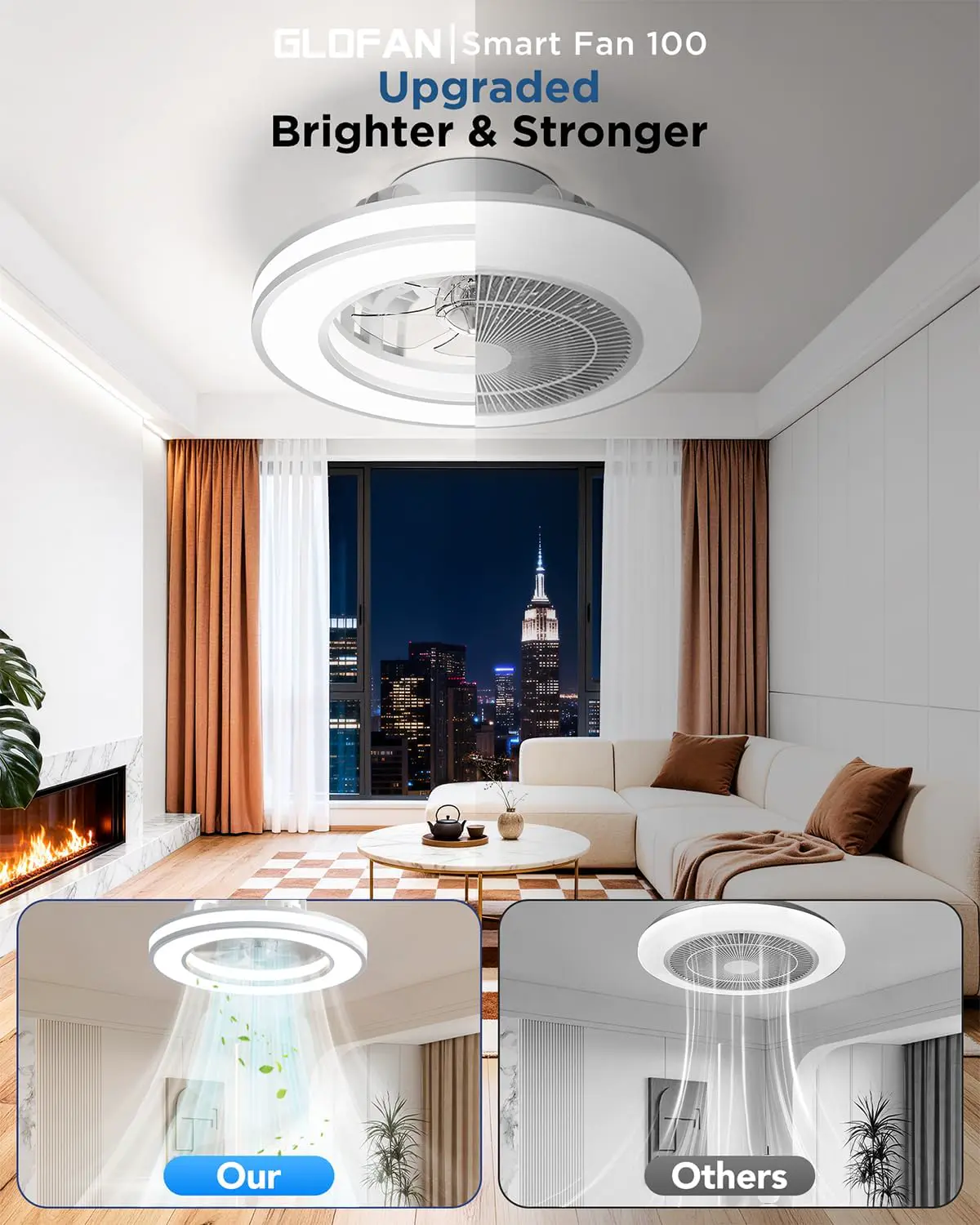 Deckenventilator mit Beleuchtung und Fernbedienung,Ø42cm Leise Deckenleuchte mit Ventilator RGB LED Dimmbar (3000K-6500K), 6 Geschwindigkeiten Lampe mit Ventilator für Wohnzimmer, Schlafzimmer vue 7