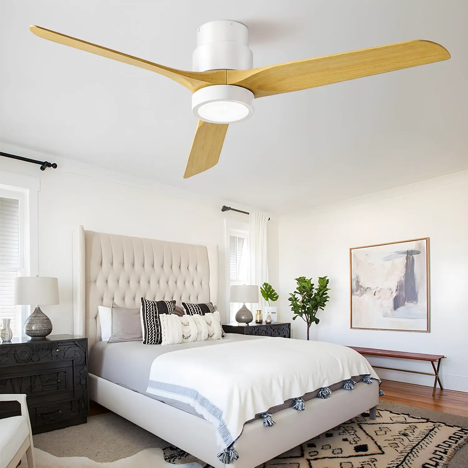 Ateroll 132 CM Deckenventilator mit Beleuchtung und Fernbedienung, Ultraleiser DC-Motor, 3 Blätter, 6 Geschwindigkeiten, 1/4/8H Timer, Dimmbarem LED, Sommer-Winterbetrie für Wohnzimmer Schlafzimmer vue 8