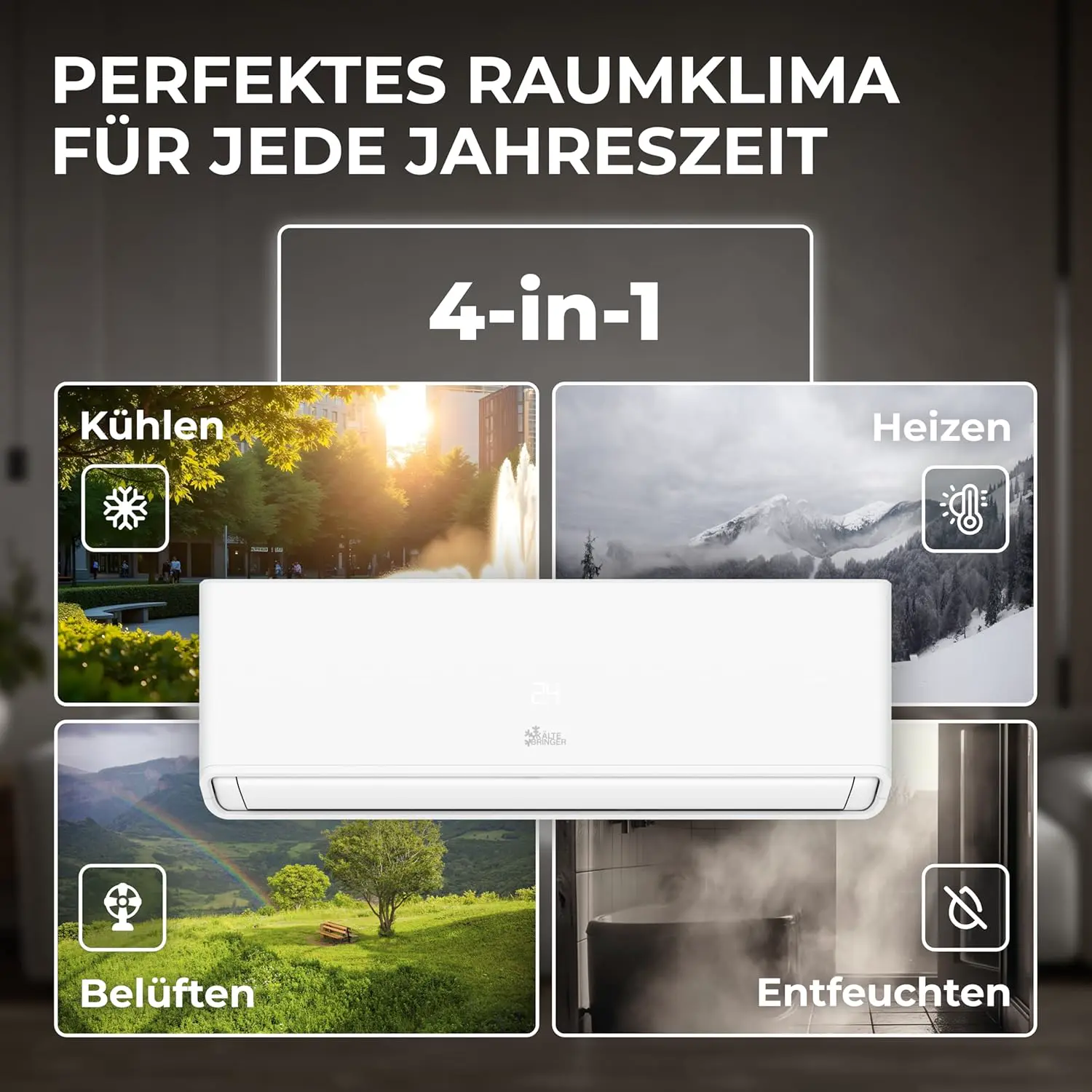 Kältebringer® Split Klimaanlage 12000 BTU 3,7 kW R290 Kältemittel | Ohne F-Gas - A+++ Klimagerät bis 60 m² - Heizfunktion, WiFi und App, sehr leise, mit 5 m Kupferleitung und Montagematerial vue 4