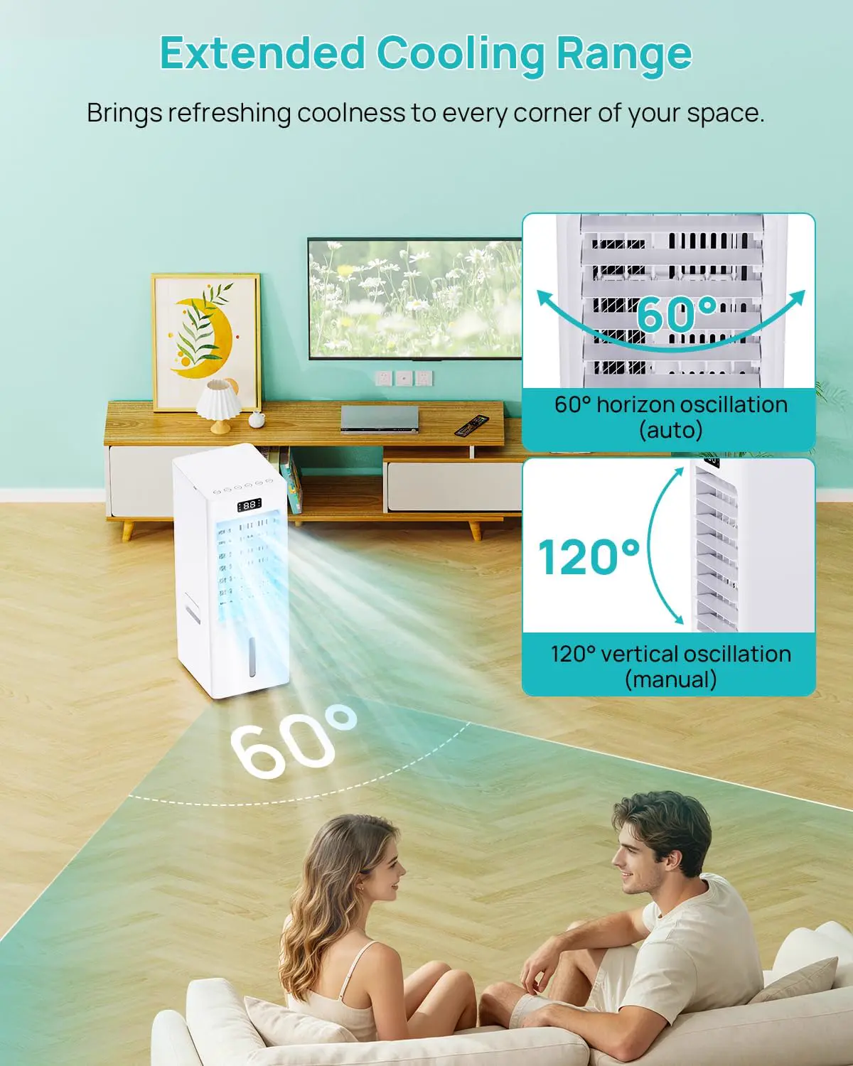OKYUK Mobiles Klimagerät, 200W Energiesparend, R290 Umweltfreundliches Kältemittel, 3‑in‑1 Klimaanlage, Luftentfeuchter, Ventilator Ventilieren Leise <45 DB, Mit Auspuffrohr (Weiß) vue 5