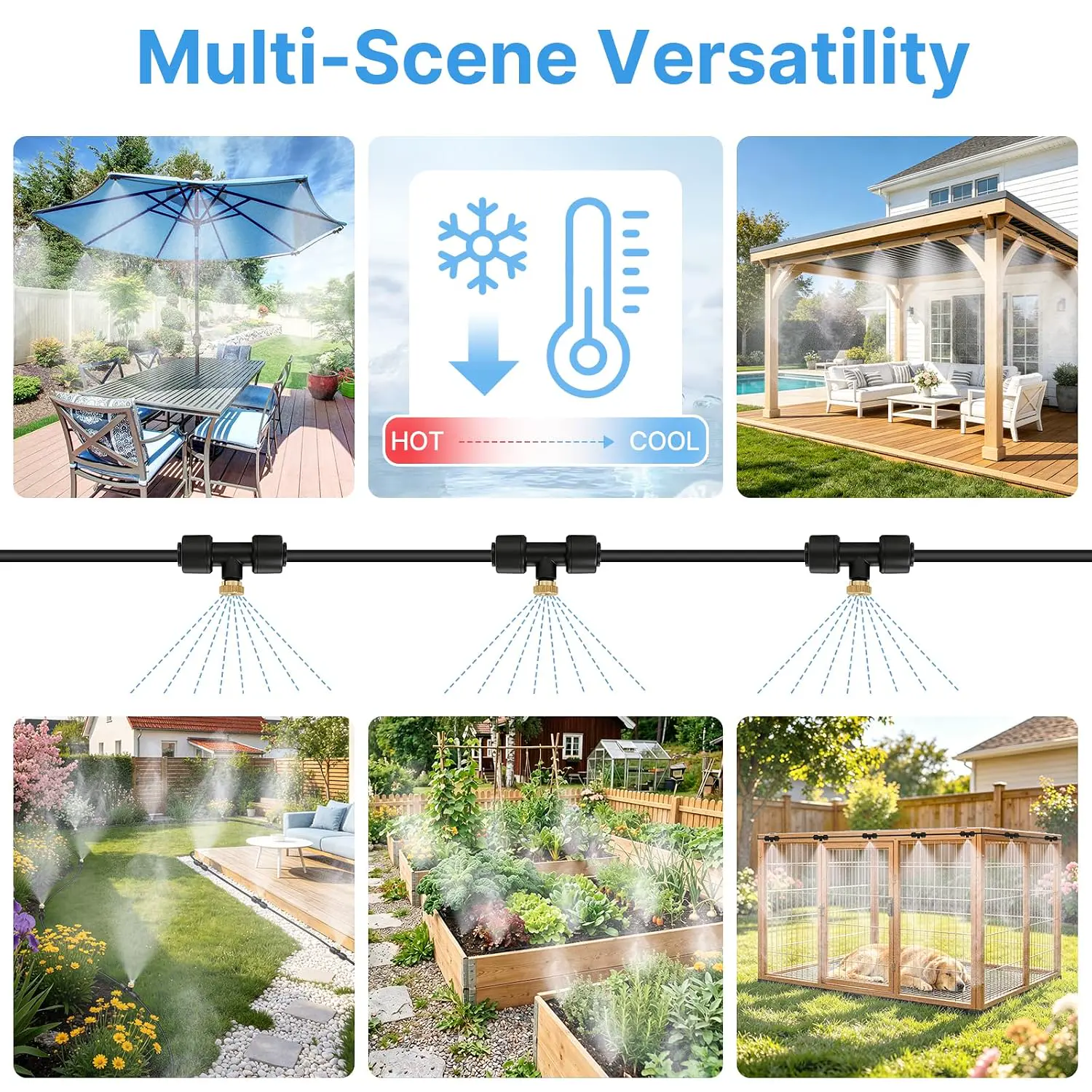 Sprühnebel Terrasse,Wassernebel Kühlung,Vernebler Wassernebel mit 18M Sprühnebel Schlauch,25 Nebeldüsen,Wasserhahn,Sprühnebelanlage Wasserzerstäuber für Kühlung Terrasse Garten Gewächshaus Pavillon vue 9
