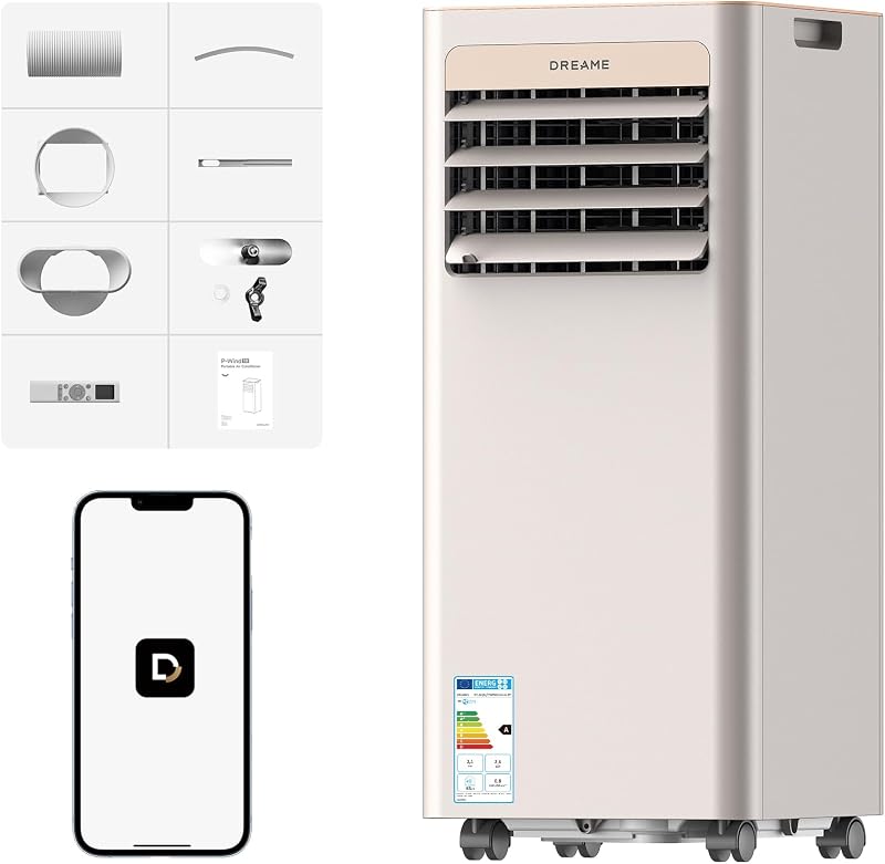 DREAME P-Wind10 7000 BTU mobile 3-in-1 Klimaanlage | Kühlen, Entfeuchten, Ventilatorbetrieb, 3D-Luftstrom, App- & Fernbedienung, Schlafmodus, Selbstverdunstung, leichter Aufbau