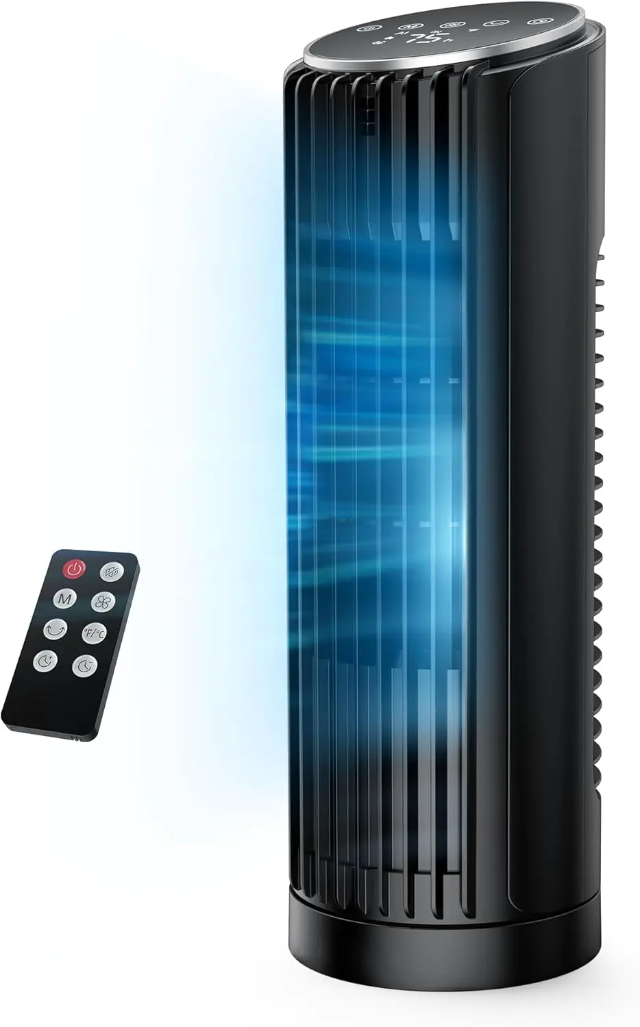 PNTCK Turmventilator mit Fernbedienung, 33cm ventilator leise mit 4 Modi,4 Geschwindigkeiten, 70°Oszillierender, tischventilator, 12-Std-Timer, LED-Anzeige, Automatikbetrieb, 24dB Leiser