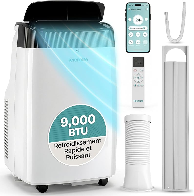 SereneLife Klimaanlage Mobile 14000 BTU 2,9 kW mit Abluft – WiFi 4 en 1 für Raums jusqu’à 45 m², Kühlt Heizt Ventile Désbefeuchtet