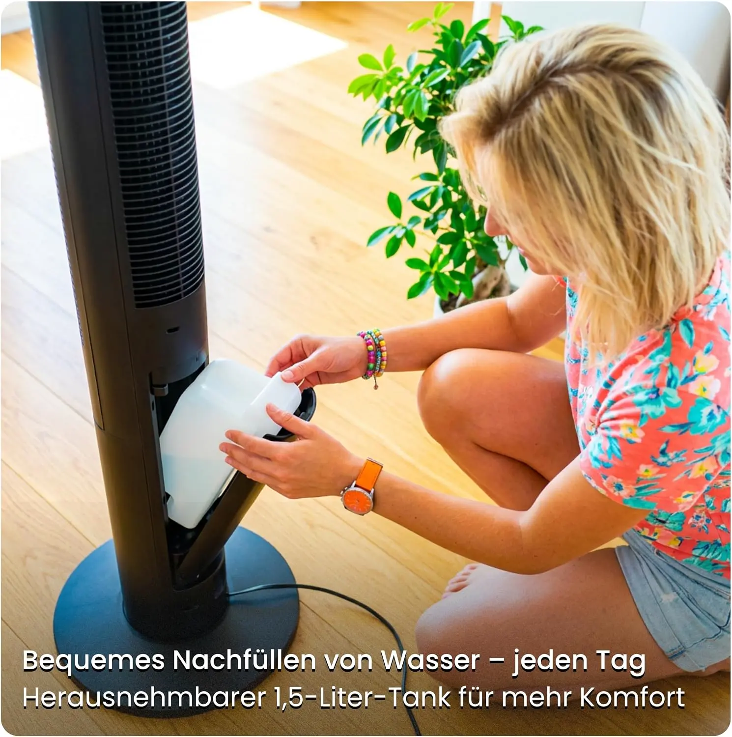 Turmventilator 107cm WiFi App, Luftkühler, Ventilator mit Sprühnebel, DC-Motor, 7,5 m/s Wind,Ionisator, Nachtlicht, Oszillation, Standventilator sehr leise, Tower Fan vue 6