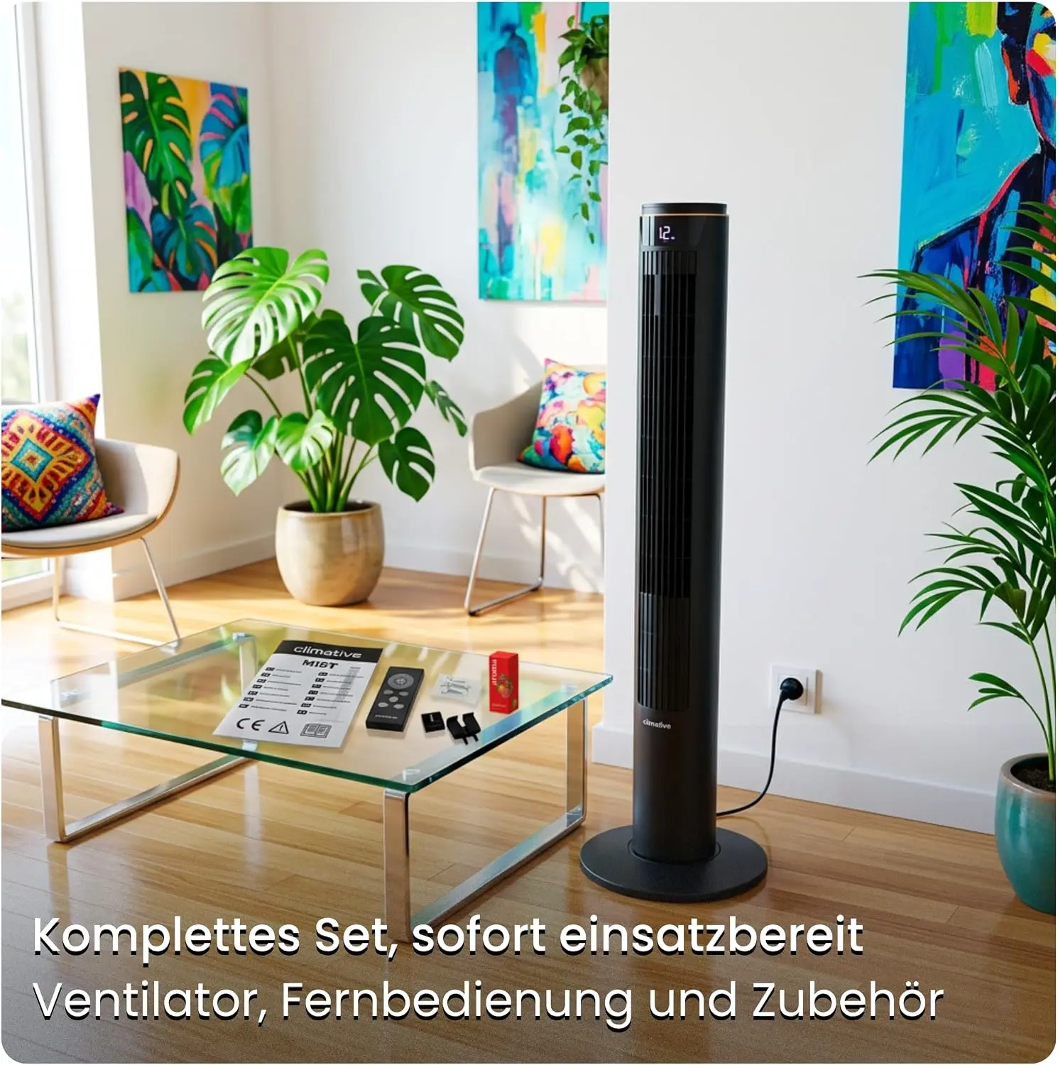 Turmventilator 107cm WiFi App, Luftkühler, Ventilator mit Sprühnebel, DC-Motor, 7,5 m/s Wind,Ionisator, Nachtlicht, Oszillation, Standventilator sehr leise, Tower Fan vue 9