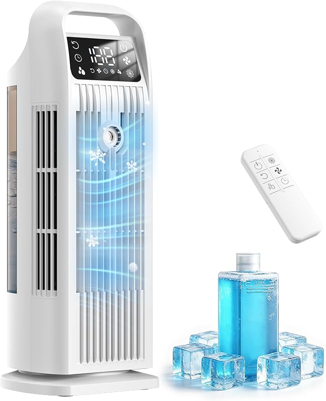 Mobile Klimaanlage 6 in 1, tragbar, leise, mit Luftkühler 1200 ml, 1-12 Stunden Timer, 4 Geschwindigkeitsstufen, 120 ° Oszillation, Touch-Tasten (Creamweiß)