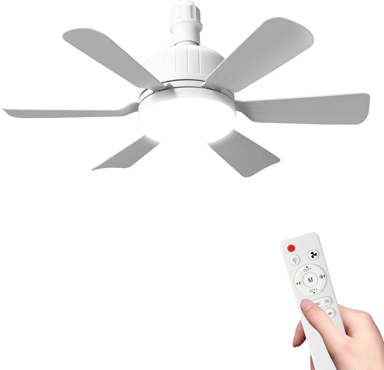 Deckenventilator mit Licht und Fernbedienung, 46 cm, LED, Deckenventilator, dimmbar, E27, integrierte Lampe, 3 Geschwindigkeiten, Timer, leise, für Schlafzimmer, Wohnzimmer und Küche (6 Flügel)