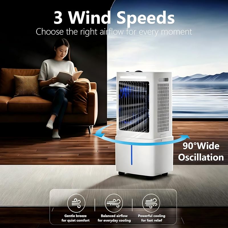 Klimaanlage Tragbar weiß 8000 BTU ohne Abluft | 3 Geschwindigkeits, Fernbedienung Inbegriffene, Timer 1-12 Heures, Oszillation 90°, Wassertank Amovible vue 2